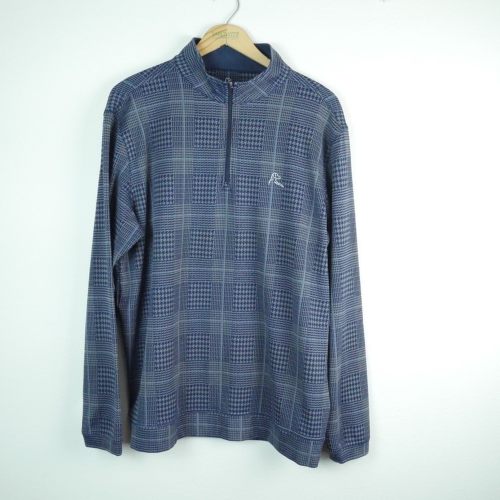 Rhoback Mens Blue Grey Houndstooth Plaid Quarter Zip Performance Pullover Large
